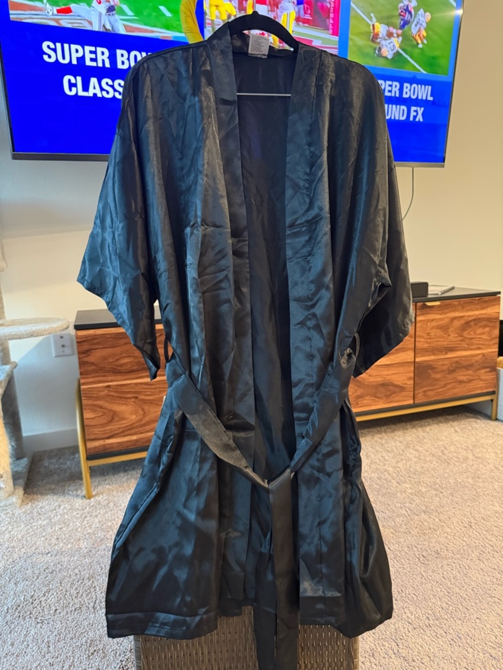 Black Satin Bride Robe with Belt